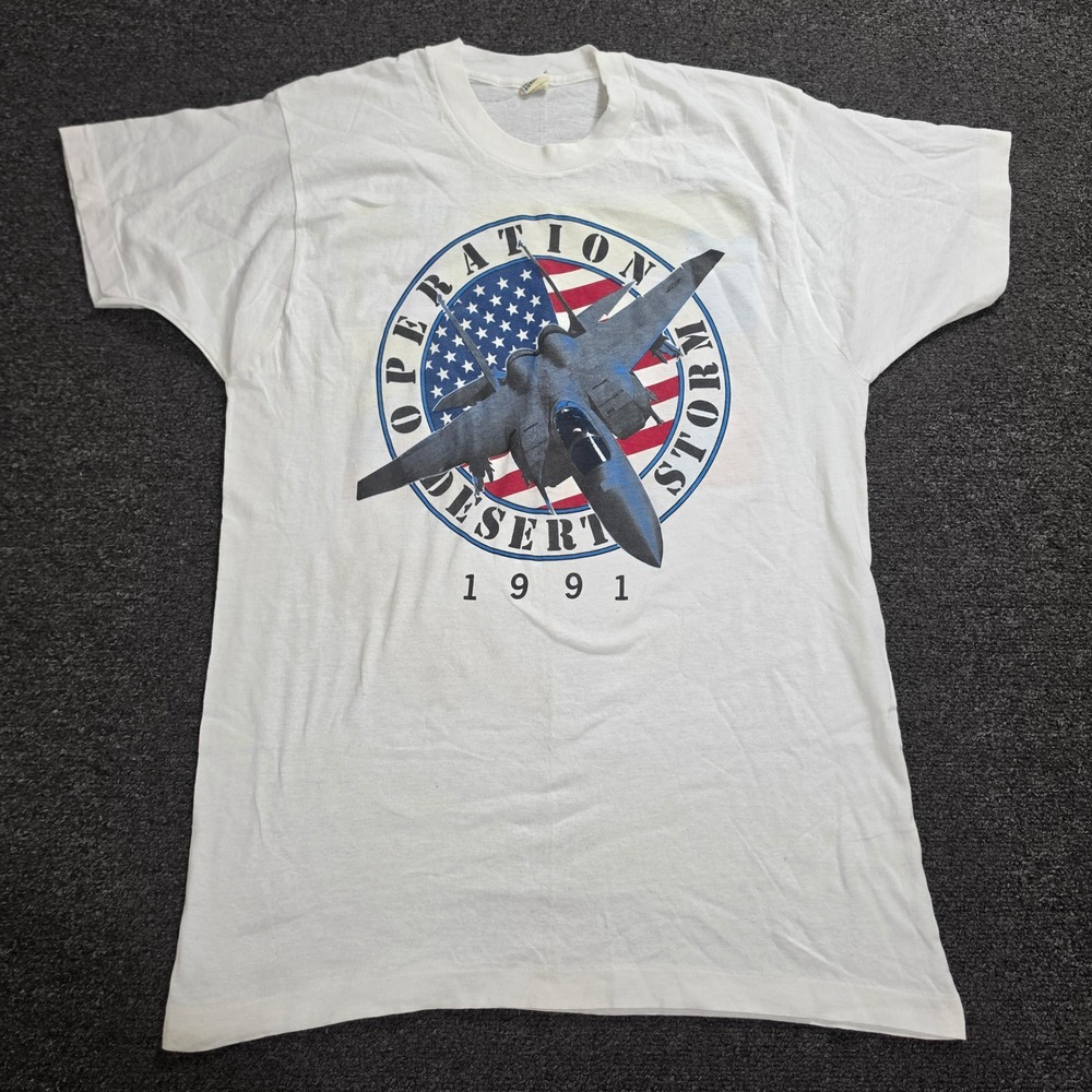 Vintage Screen Stars Operation Desert Storm Shirt Mens XL White 1991 Jet War Tee